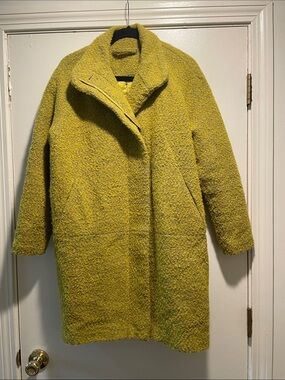 SAMSOE Celery Teddy Wool Textured Bouclé Car Coat Hoff Leather Jacket